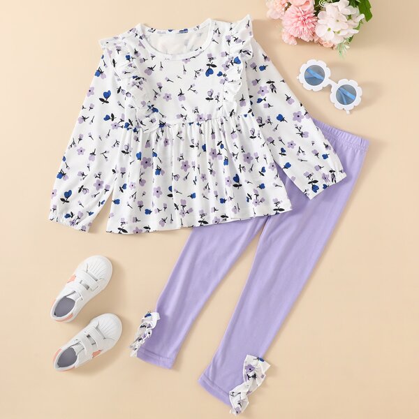 

Toddler Girls Ditsy Floral Ruffle Top With Leggings, Multicolor