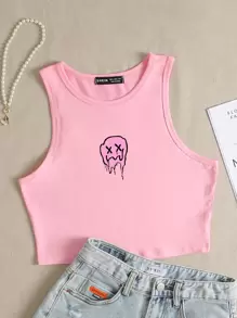 SHEIN Unity Cartoon Graphic Crop Tank Top - Baby Pink - View 1