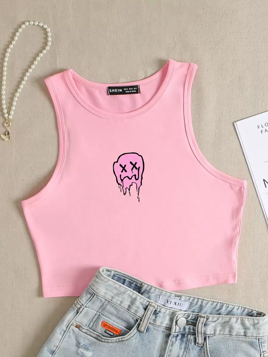 SHEIN Unity Cartoon Graphic Crop Tank Top - Baby Pink - View 1