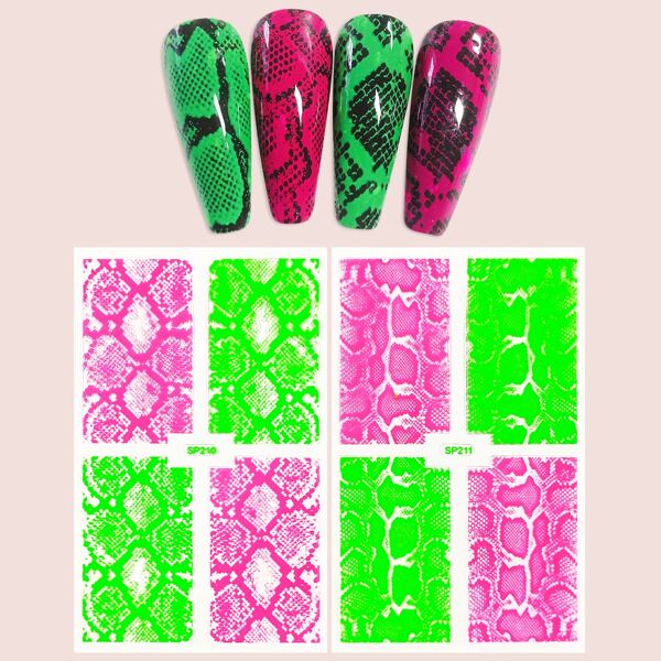 

2sheets Snakeskin Luminous Nail Art Sticker, Multicolor
