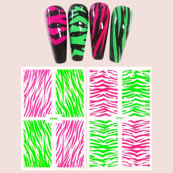 

2sheets Zebra Stripe Nail Art Sticker, Multicolor