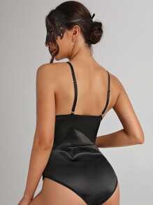 Satin Harness Teddy Bodysuit With Blindfold - Black - View 3