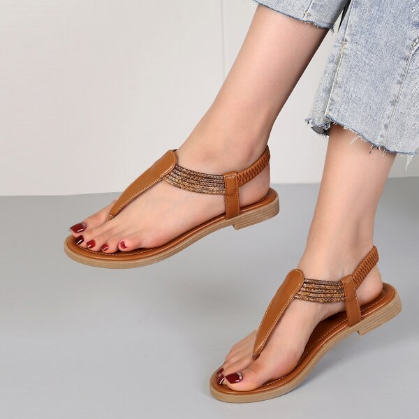 

Minimalist Slingback Thong Sandals, Brown