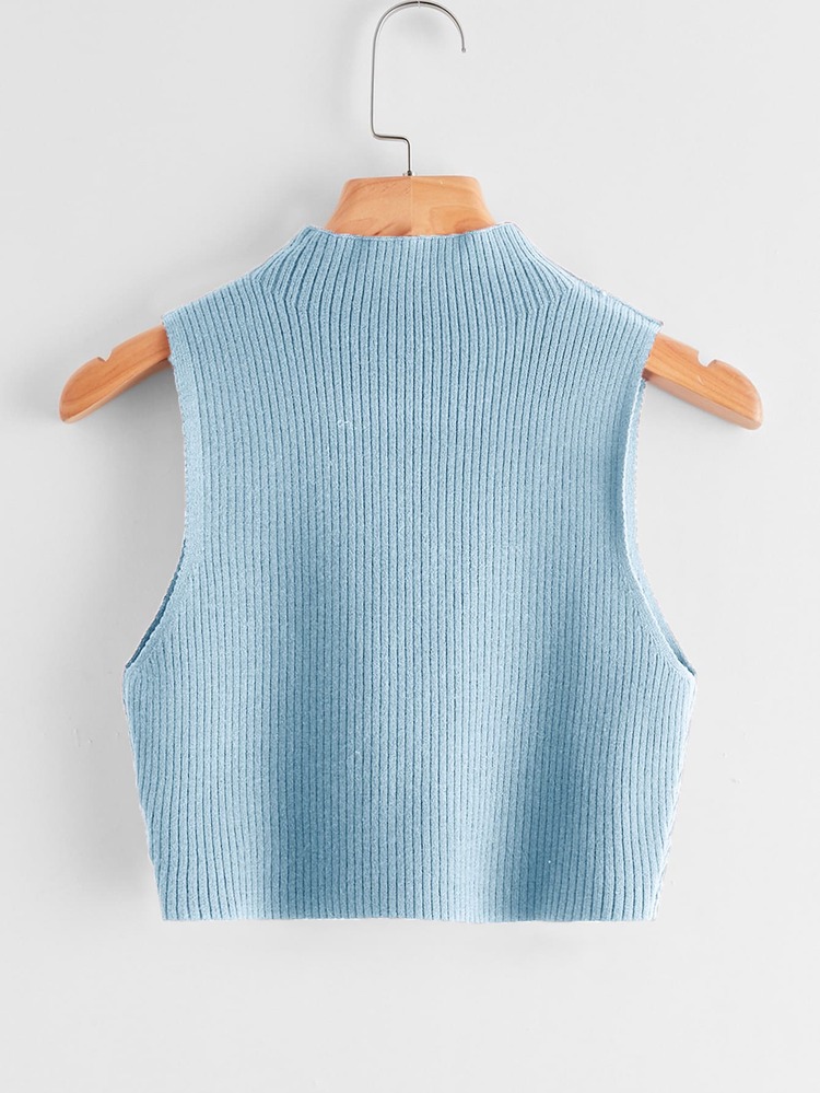 Solid Rib Knit Top - Baby Blue - View 2
