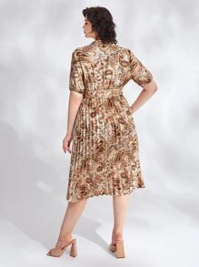 SHEIN Plus Paisley Print Notched Satin Dress - Multicolor - View 2