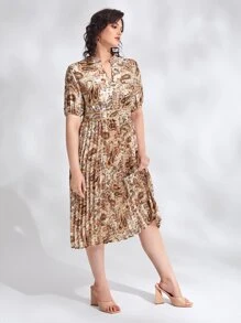SHEIN Plus Paisley Print Notched Satin Dress - Multicolor - View 5