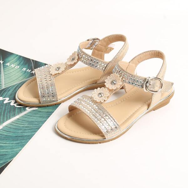 

Toddler Girls Rhinestone Decor Velcro Strap Sandals, Gold