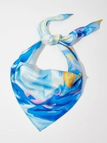 Graphic Print Skinny Scarf - Blue - View 2