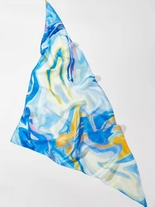 Graphic Print Skinny Scarf - Blue - View 6