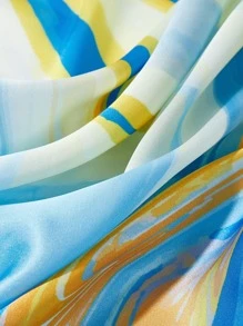 Graphic Print Skinny Scarf - Blue - View 7