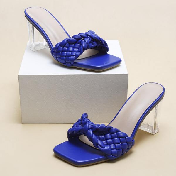 

Braided Chunky Heeled Mules, Blue