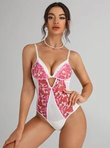 Floral Embroidery Teddy Bodysuit With Hair Hoop - Multicolor - View 1