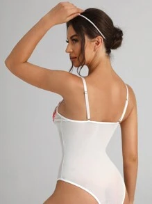 Floral Embroidery Teddy Bodysuit With Hair Hoop - Multicolor - View 2