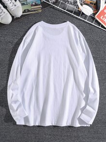 Manfinity Hombres Camiseta con estampado de slogan y dibujos animados - Blanco - Ver 2