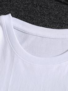 Manfinity Hombres Camiseta con estampado de slogan y dibujos animados - Blanco - Ver 6