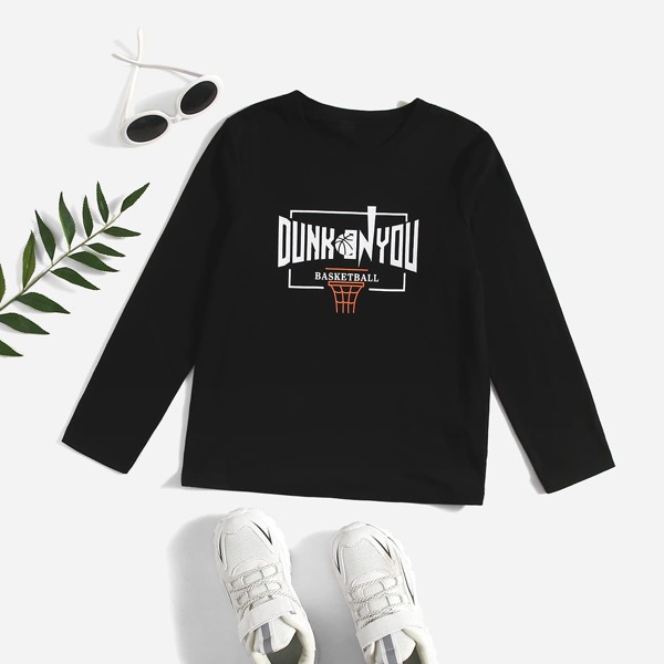 

Boys Letter & Basketball Print Tee, Black
