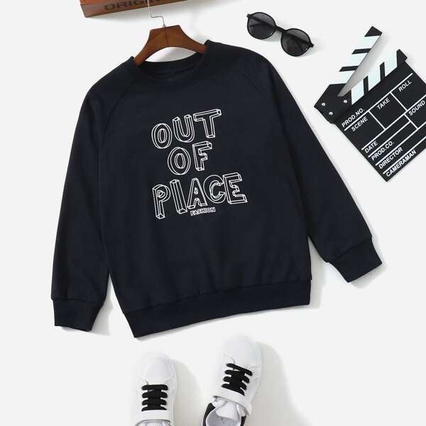 

Boys Slogan Graphic Raglan Sleeve Pullover, Navy blue