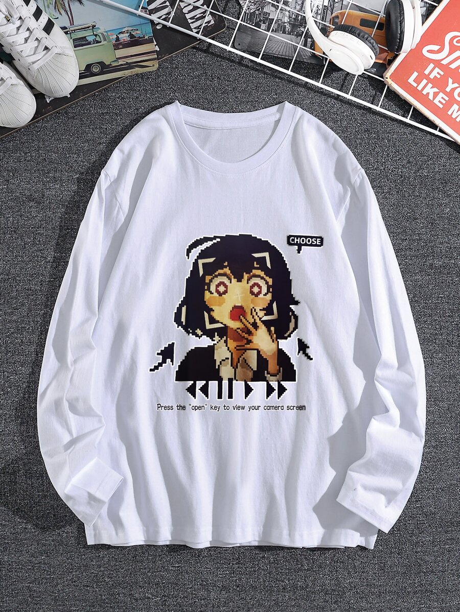 Manfinity Hombres Camiseta con estampado de slogan y dibujos animados - Blanco - Ver 1