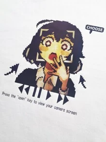 Manfinity Hombres Camiseta con estampado de slogan y dibujos animados - Blanco - Ver 5