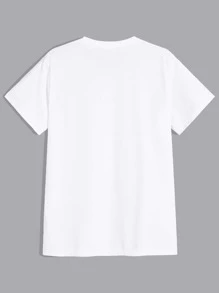 ROMWE MEN Prep Áo thun cotton nam Slogan hình trái tim Y2k, trường học - trắng - Xem 2