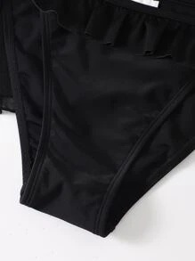 Tie Side Bikini Bottom With Beach Skirt - Black - View 5