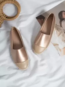 Metallic Slip On Espadrille Flats, Women's Gold Colorful Woven Flat Shoes For Holiday - Gold - View 1