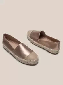 Metallic Slip On Espadrille Flats, Women's Gold Colorful Woven Flat Shoes For Holiday - Gold - View 3