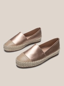 Metallic Slip On Espadrille Flats, Women's Gold Colorful Woven Flat Shoes For Holiday - Gold - View 4