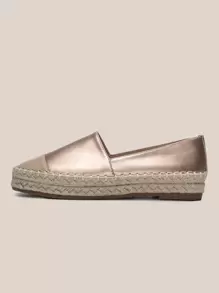 Metallic Slip On Espadrille Flats, Women's Gold Colorful Woven Flat Shoes For Holiday - Gold - View 5