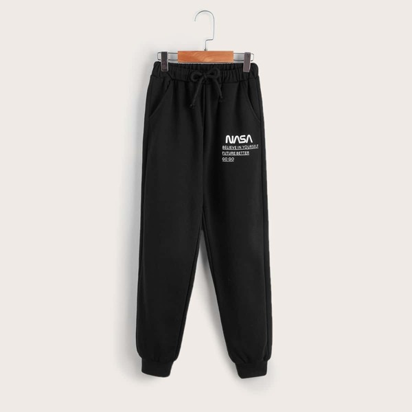 

Boys Drawstring Waist Letter Graphic Sweatpants, Black