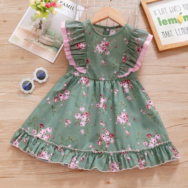 

Toddler Girls Floral Smock Dress, Green