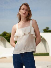SHEIN Unity 100% Linen Ruffle Cami Top - Beige - View 1