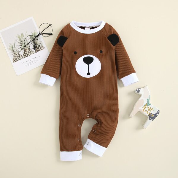

Baby Bear Graphic Ribbed Knit Jumpsuit, Chocolate brown