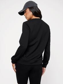 SHEIN Maternity Solid Round Neck Pullover, For Winter - Black - View 2