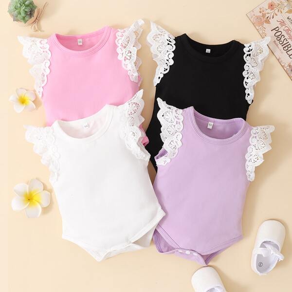 

Baby 1pc Guipure Lace Trim Bodysuit, Mauve purple