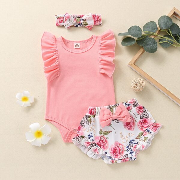 

Baby Ruffle 1 Bodysuit & Floral Bow 1 Shorts & 1 Headband, Multicolor