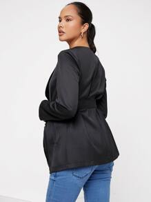 SHEIN Maternity Waterfall Collar Belted Open Front Coat - Black - View 3