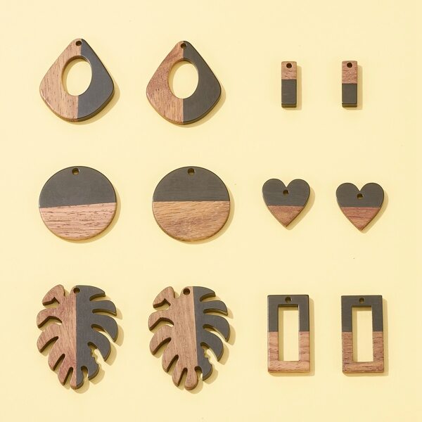 

12pcs Wood DIY Pendant, Multicolor