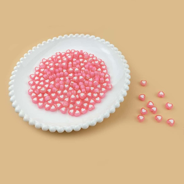 

200pcs Heart Design Bead DIY Jewelry Accessory, Pink