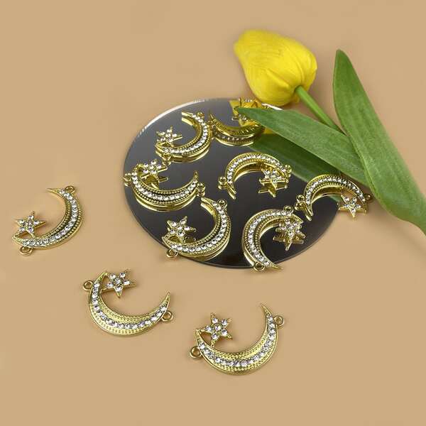 

10pcs Moon & Star DIY Pendant, Gold
