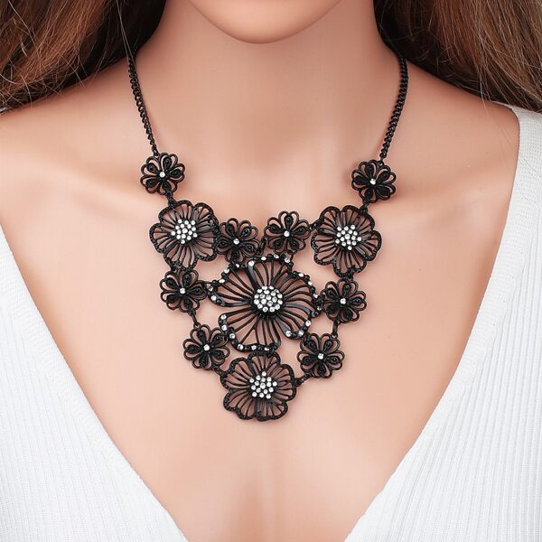 

Rhinestone Flower Charm Necklace, Black