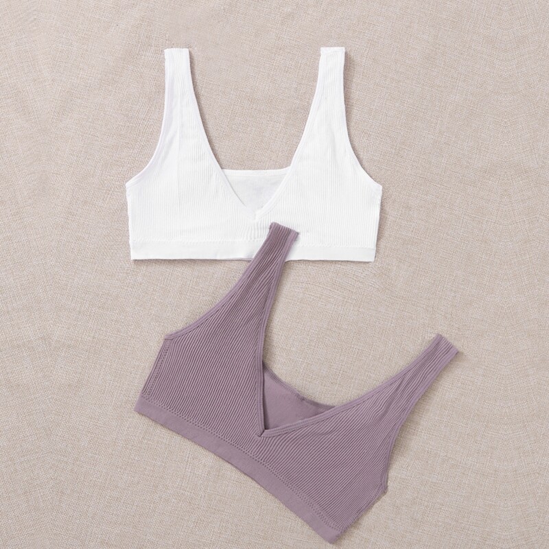 

2pack Solid Rib Bra Set, Multicolor