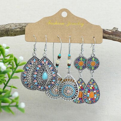 3pairs Water Drop Earrings