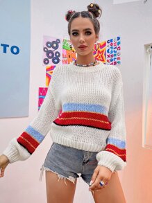 Striped Pattern Drop Shoulder Sweater