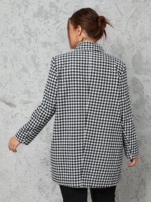 SHEIN Clasi Plus Gingham Pocket Front Double Breasted Blazer - Black and White - View 2