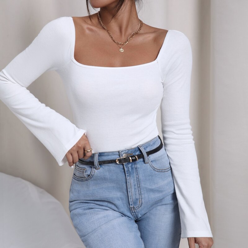 

Square Neck Raglan Sleeve Tee, White