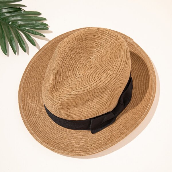 

Bow Decor Straw Hat, Camel