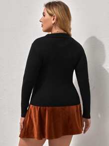 Plus Solid Ribbed Knit Jumper - Black - View 2