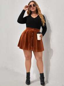 Plus Solid Ribbed Knit Jumper - Black - View 4