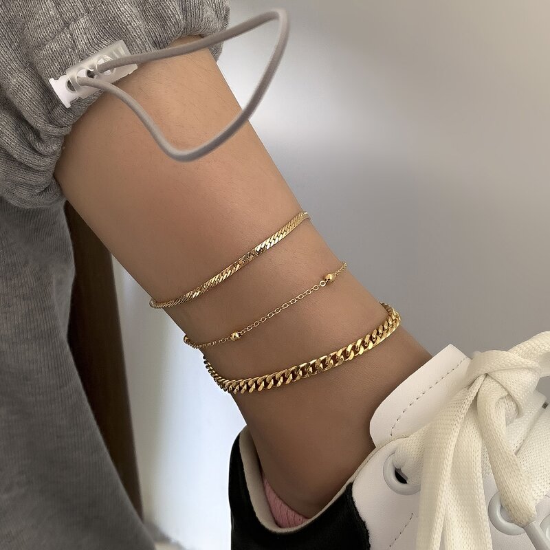

3pcs Minimalist Chain Anklet, Gold